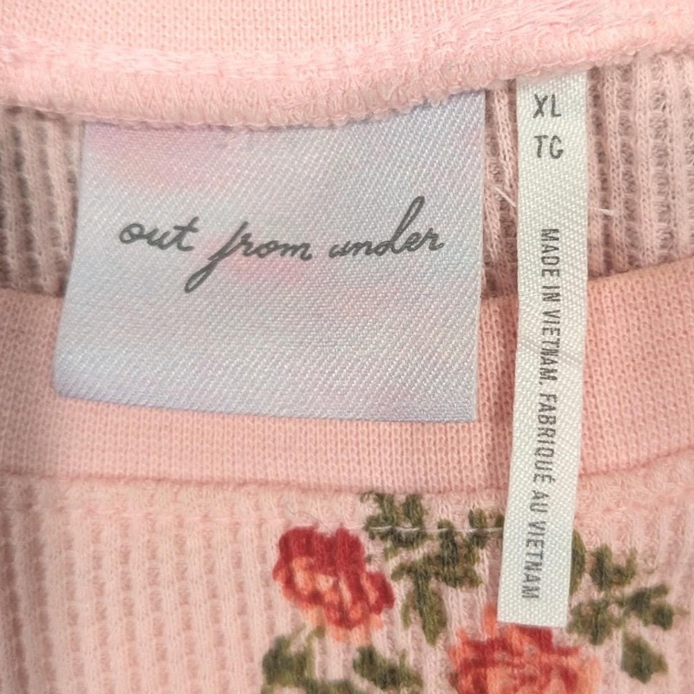 URBAN OUTFITTERS Out From Under Pink Floral‎ Rose Waffle Thermal Top XL Cotton - Picture 6 of 10